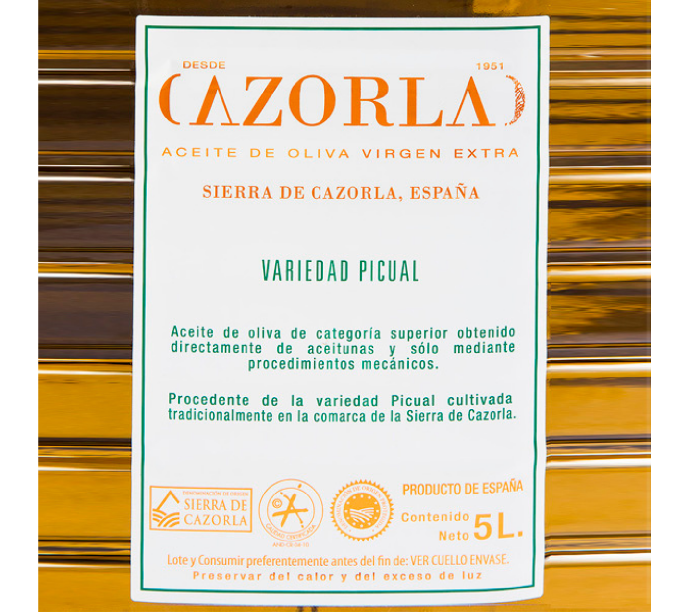 AOVE Picual. Aceites Cazorla. Garrafa 5L - VirgenExtraEnCasa