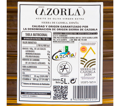 AOVE Picual. Aceites Cazorla. Garrafa 5L - VirgenExtraEnCasa