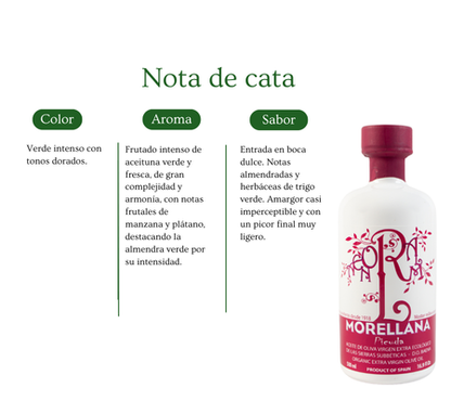 Morellana Ecológico Picuda. Aceite de oliva virgen extra. Botella 500ml